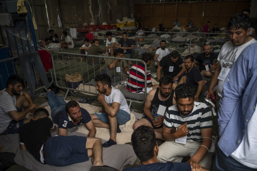 Rescued immigrants in Greece's Kalamata