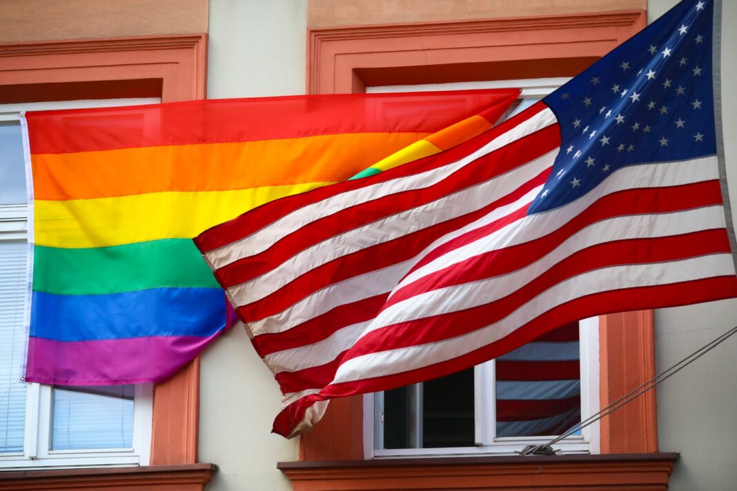 Rainbow flag on US consulate general, Krakow, Poland - 02 Jun 2021