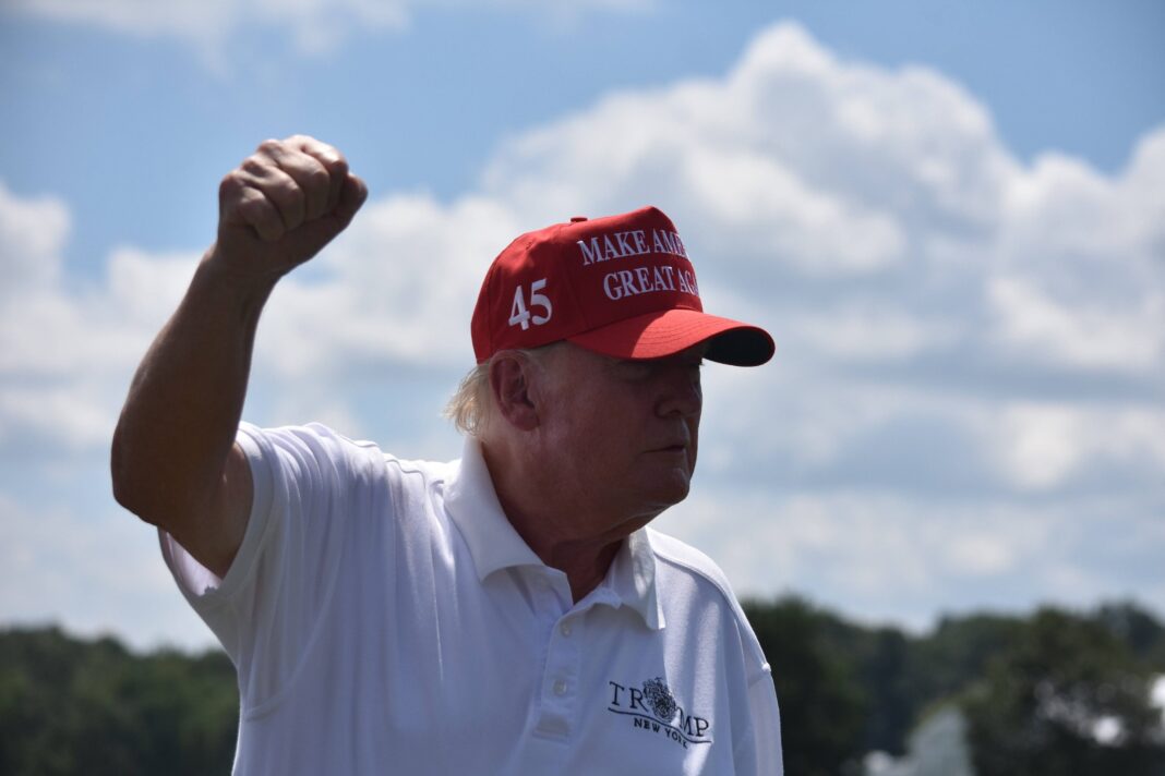 Former President Donald J. Trump visits the driving range at LIV Golf Bedminster 2023 - 13 Aug 2023